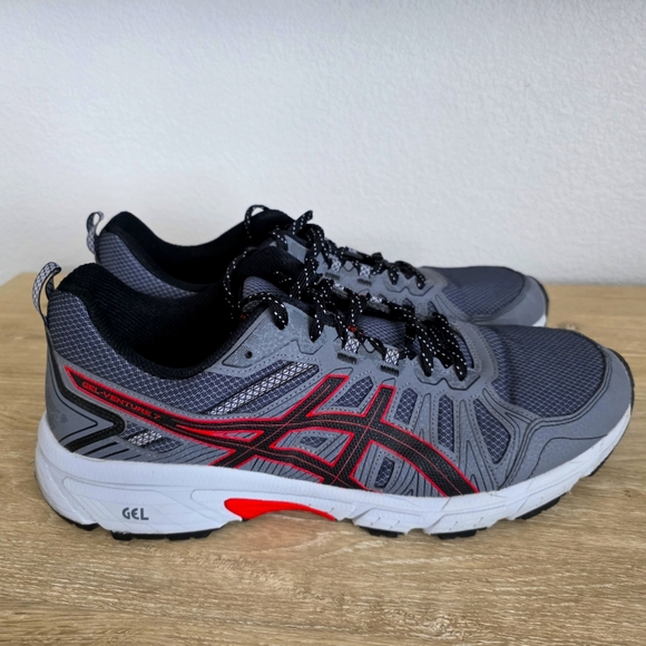 ASICS Gray and Red Athletic Sneakers - Picture 1 of 5